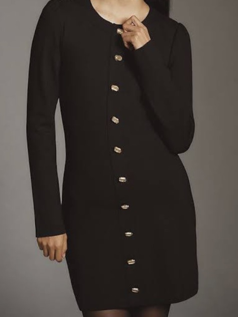 Black ribbed sweater Dress w/Button accents